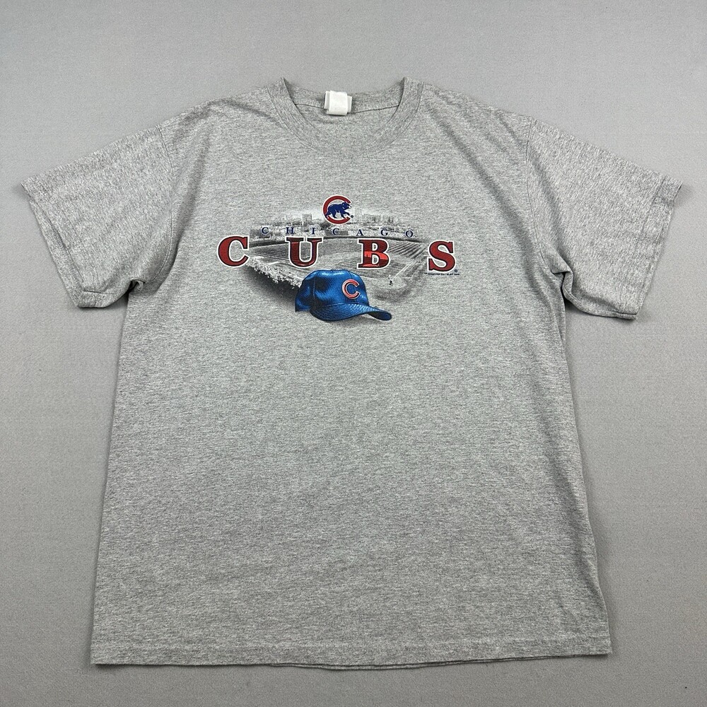 Vintage Chicago Cubs Shirt Men Extra Large Gray Hat Graphic Lee Sport 2006 MLB